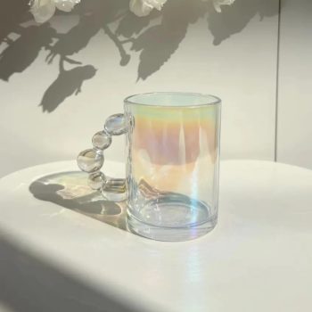 Taza De Vidrio Con Asa De Burbujas Tornasolada