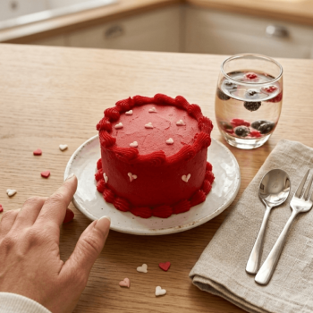 Regalá un mimo dulce e inolvidable. Delicioso bizcochuelo de vainilla relleno de dulce de leche, cubierto con un buttercream rojo intenso y decorado con corazones. ¡El detalle ideal para demostrar tu cariño en cualquier ocasión!