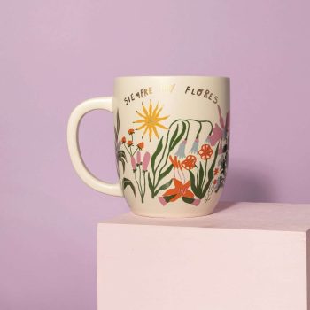 Taza de cerámica Siempre hay flores (incluye detalles dorados)