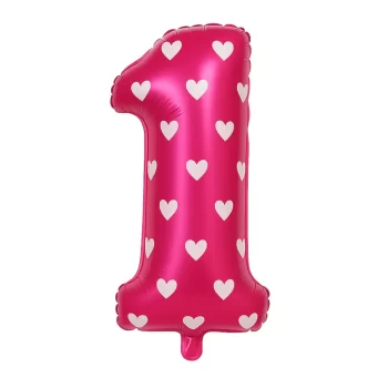 Globo número corazones fucsia 1