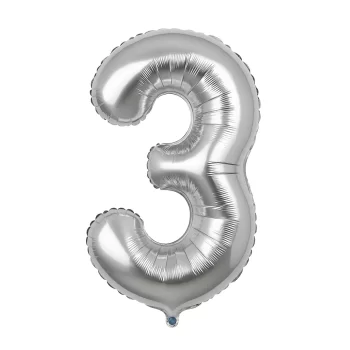 Globo número plateado 3