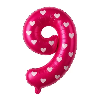 Globo número corazones fucsia 9